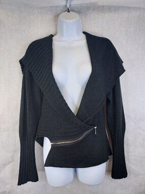 Melanie Lyne Asymmetrical Cardigan Womens S Sweater Zip Front Black Shawl Collar